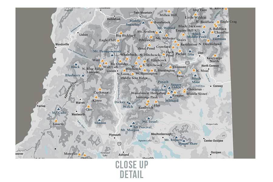 NH 2000 and 3000 Footer Wall Art Canvas, White Mountains Map World Vibe Studio 