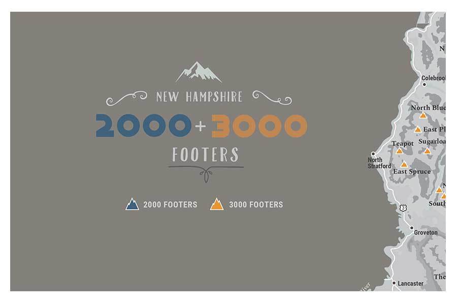 Poster of NH 2000 and 3000 Footers, White Mountains Map World Vibe Studio 