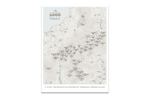 New Hampshire Map, 4000 Footer 48 peaks, Canvas Roll Map World Vibe Studio 12X16 ski-blue 