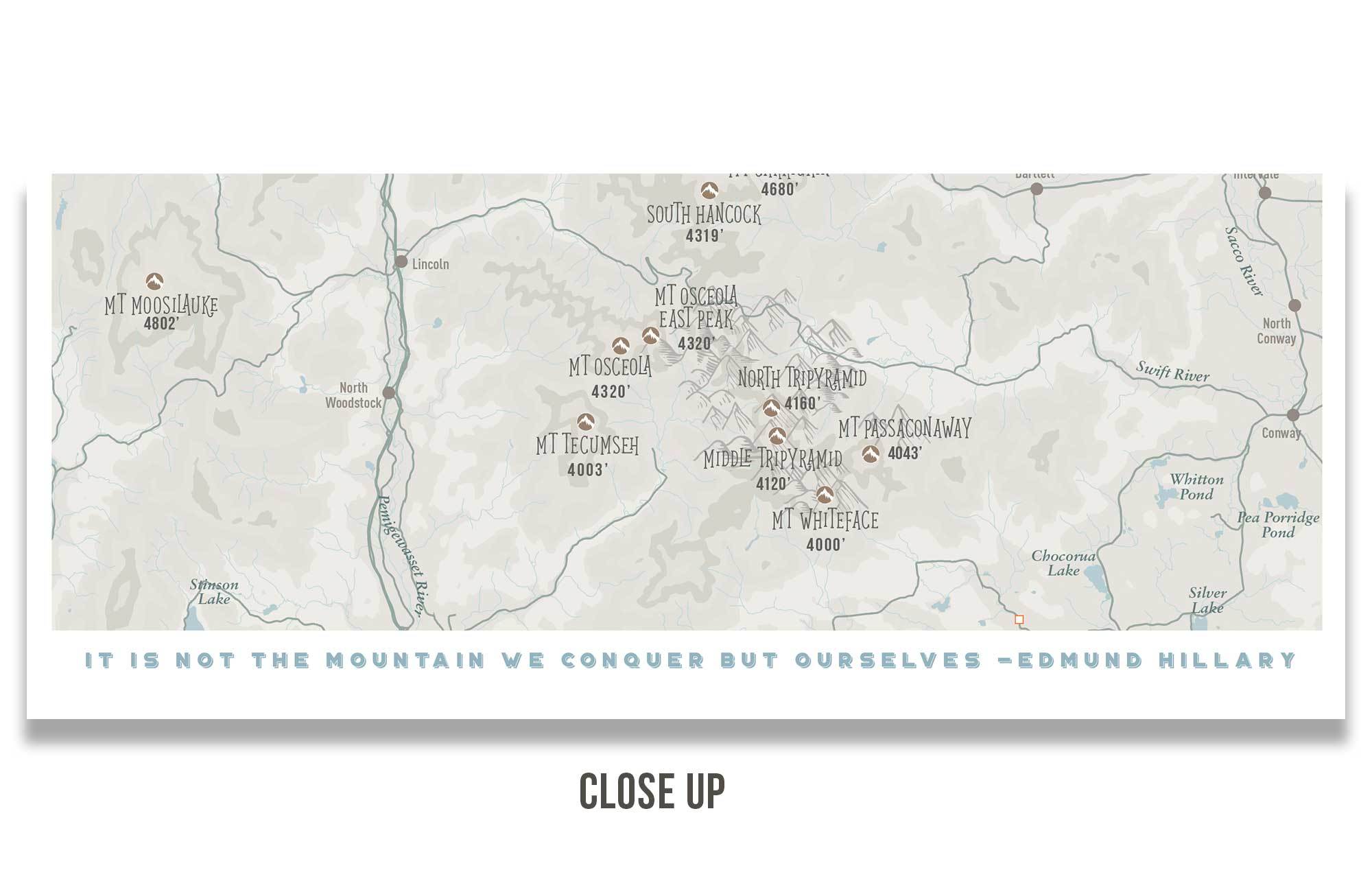 New Hampshire Map, 4000 Footer 48 peaks, Canvas Roll Map World Vibe Studio 
