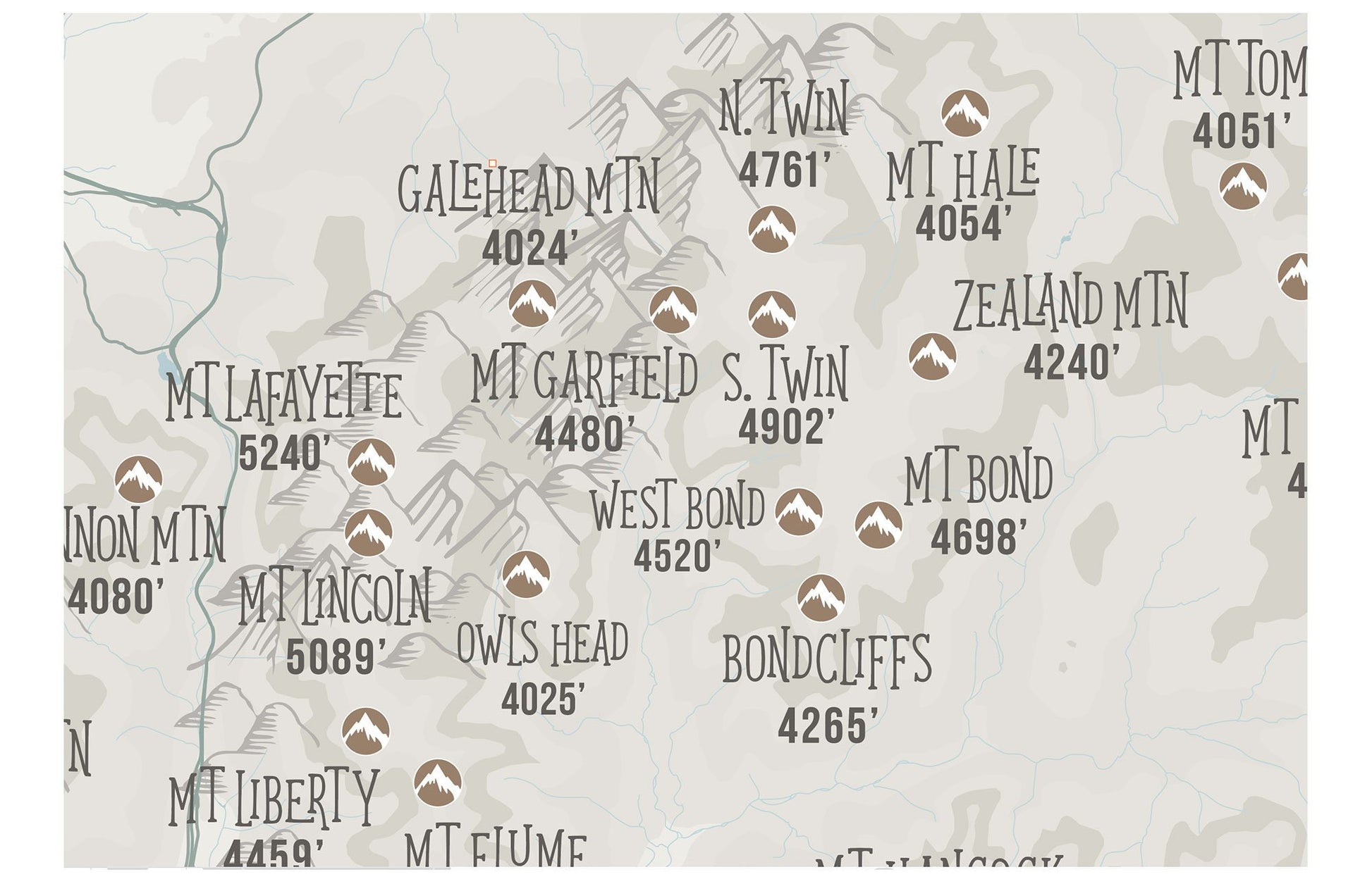 New Hampshire Map, 4000 Footer 48 peaks, Canvas Roll Map World Vibe Studio 