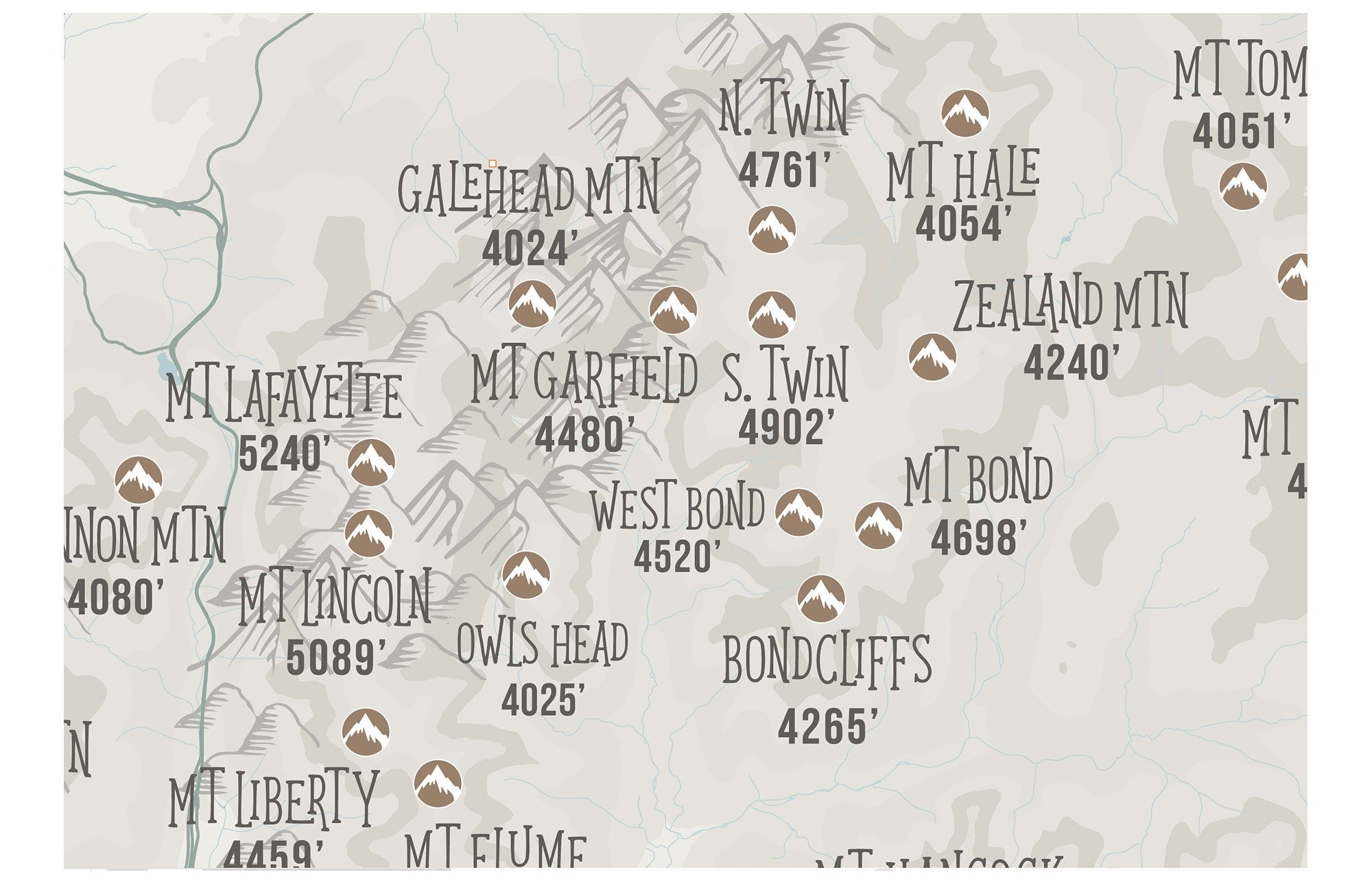 New Hampshire Map, 4000 Footer 48 peaks, Canvas Roll Map World Vibe Studio 