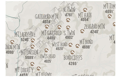 New Hampshire Map, 4000 Footer 48 peaks, Canvas Roll Map World Vibe Studio 