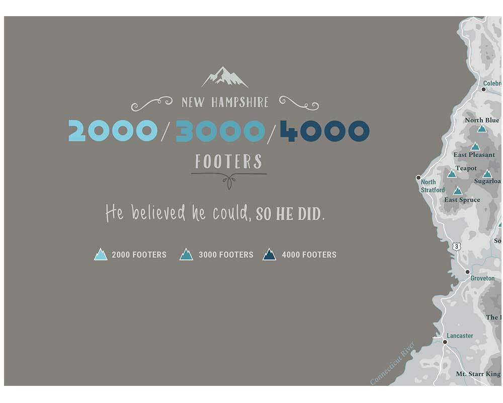 New Hampshire 4000 Footers, Includes 3000 and 2000 Footers, Poster, Many sizes Map World Vibe Studio 