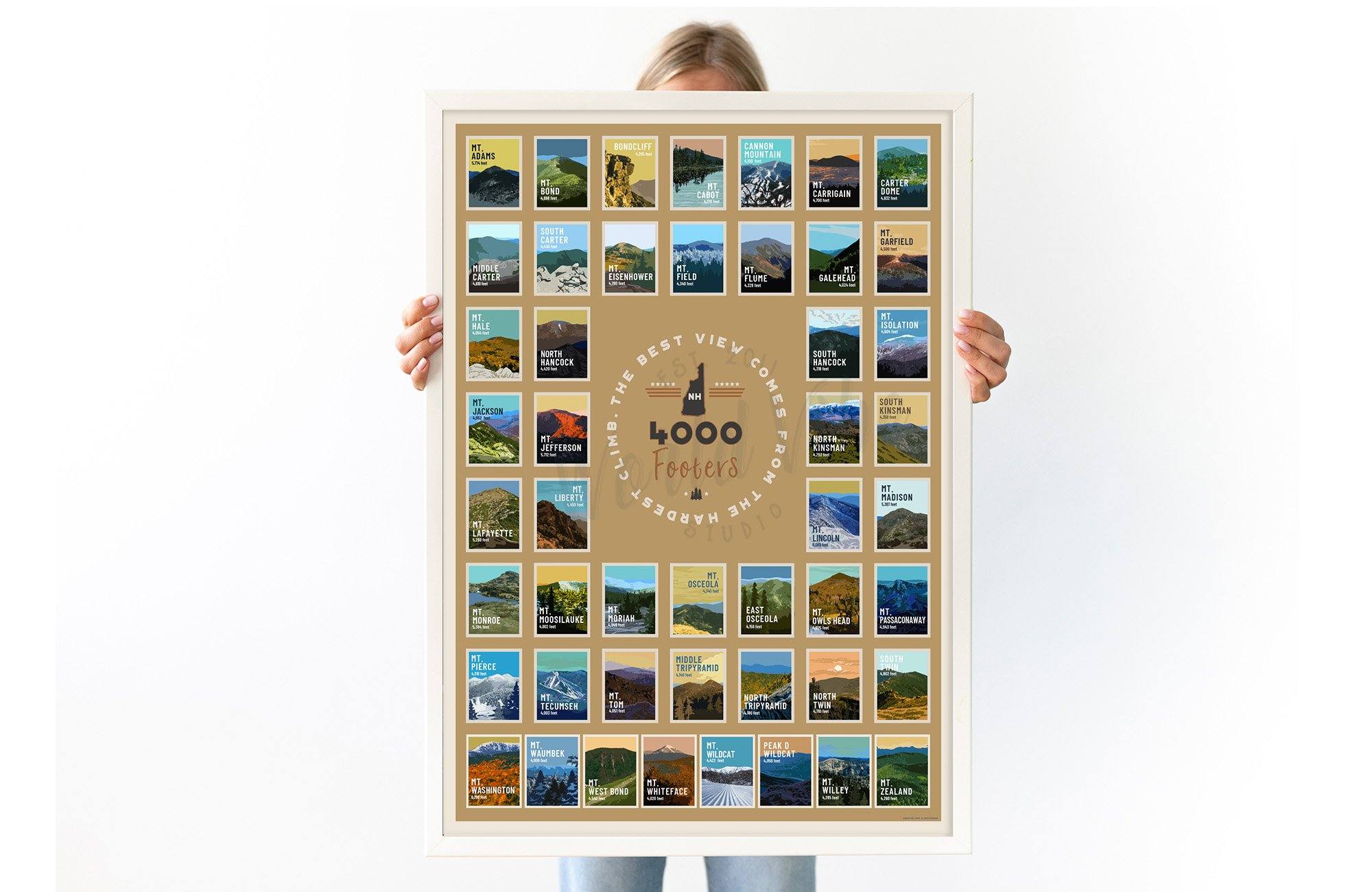 NH48 4000 Footers, White Mountains Poster, All-In-One, Wall Art, Unframed Poster World Vibe Studio 12X16 Tan 