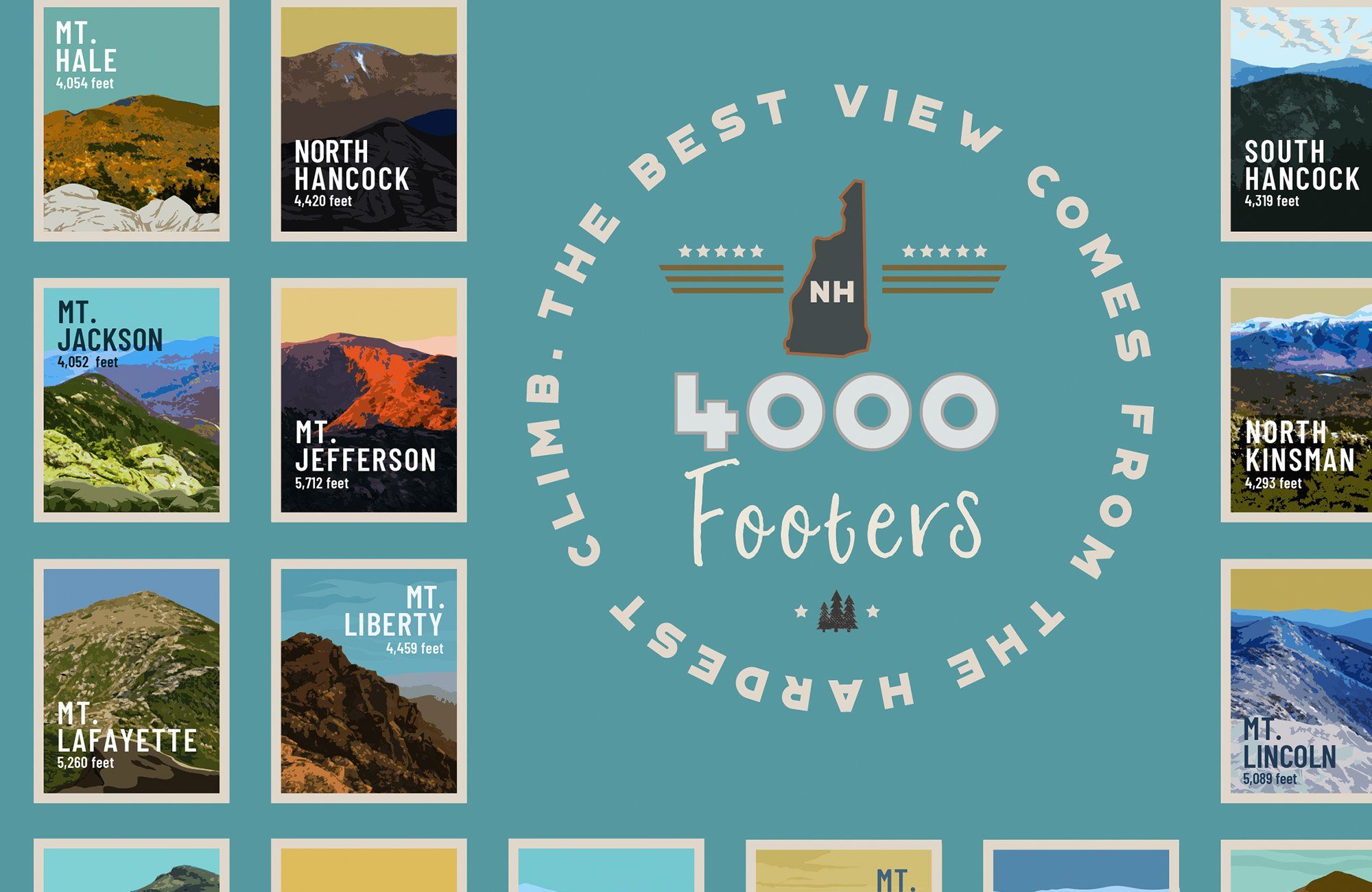 NH48 4000 Footers, White Mountains Poster, All-In-One, Wall Art, Unframed Poster World Vibe Studio 