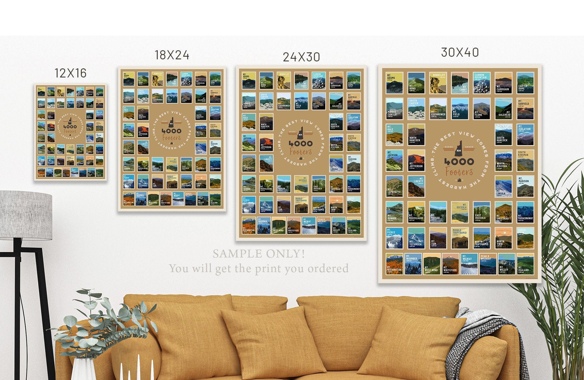 NH48 4000 Footers, White Mountains Poster, All-In-One, Wall Art, Unframed Poster World Vibe Studio 