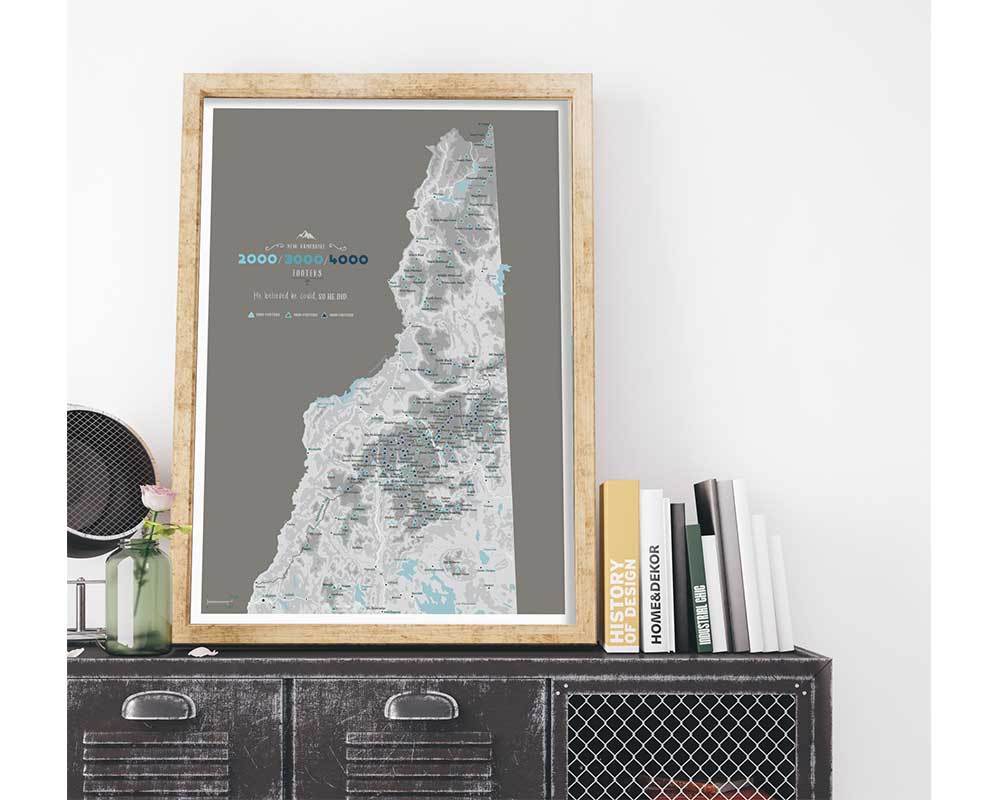 New Hampshire 4000 Footers, Includes 3000 and 2000 Footers, Poster, Many sizes Map World Vibe Studio 
