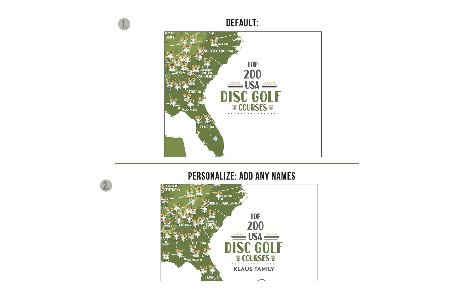 Disc Golf Course Map, Custom Disc Golf Course Map OF USA, Unframed Map World Vibe Studio 