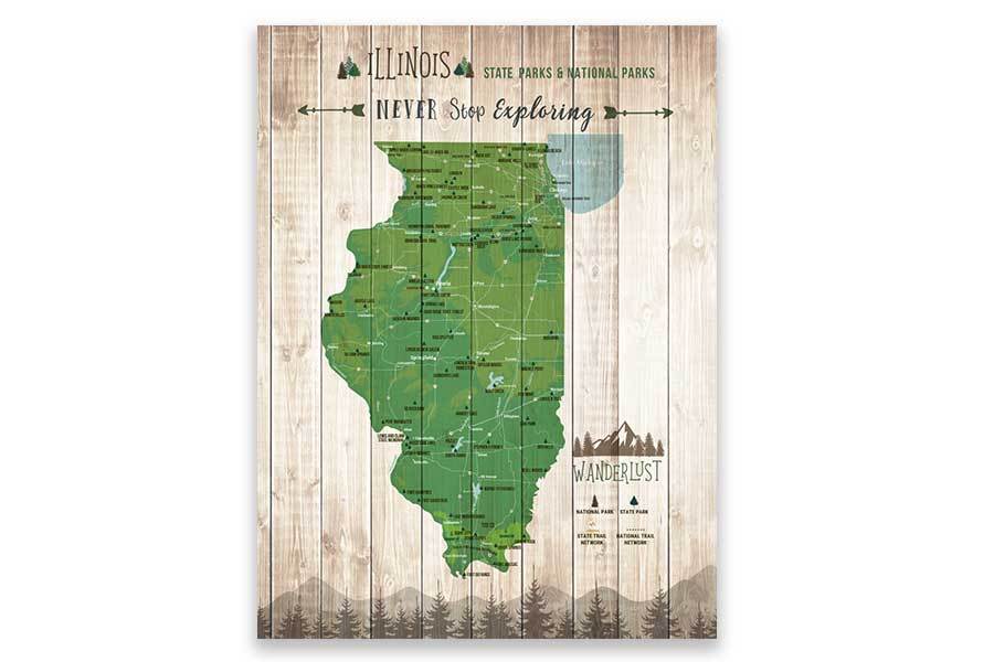 Illinois Map, State park Map, Hiking Wall Decor Map World Vibe Studio 12X16 Green 