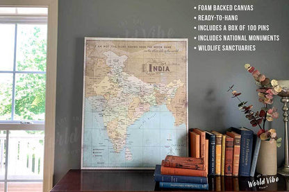 India Map, Canvas Wall Art, Pin Board Map World Vibe Studio 