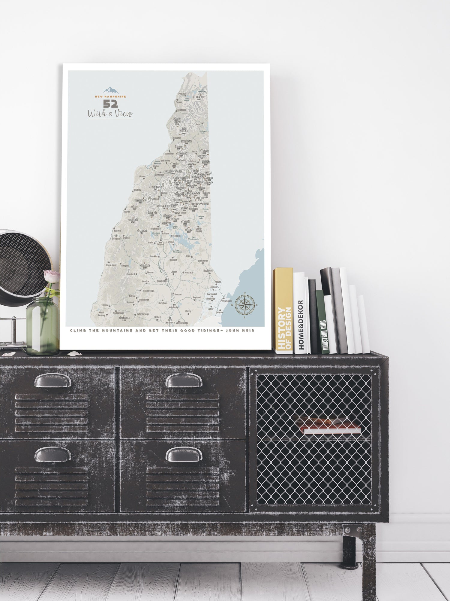 New Hampshire Wall Art, 52 With a View, NH 52 Poster, PRINT ONLY, Unframed Map World Vibe Studio 