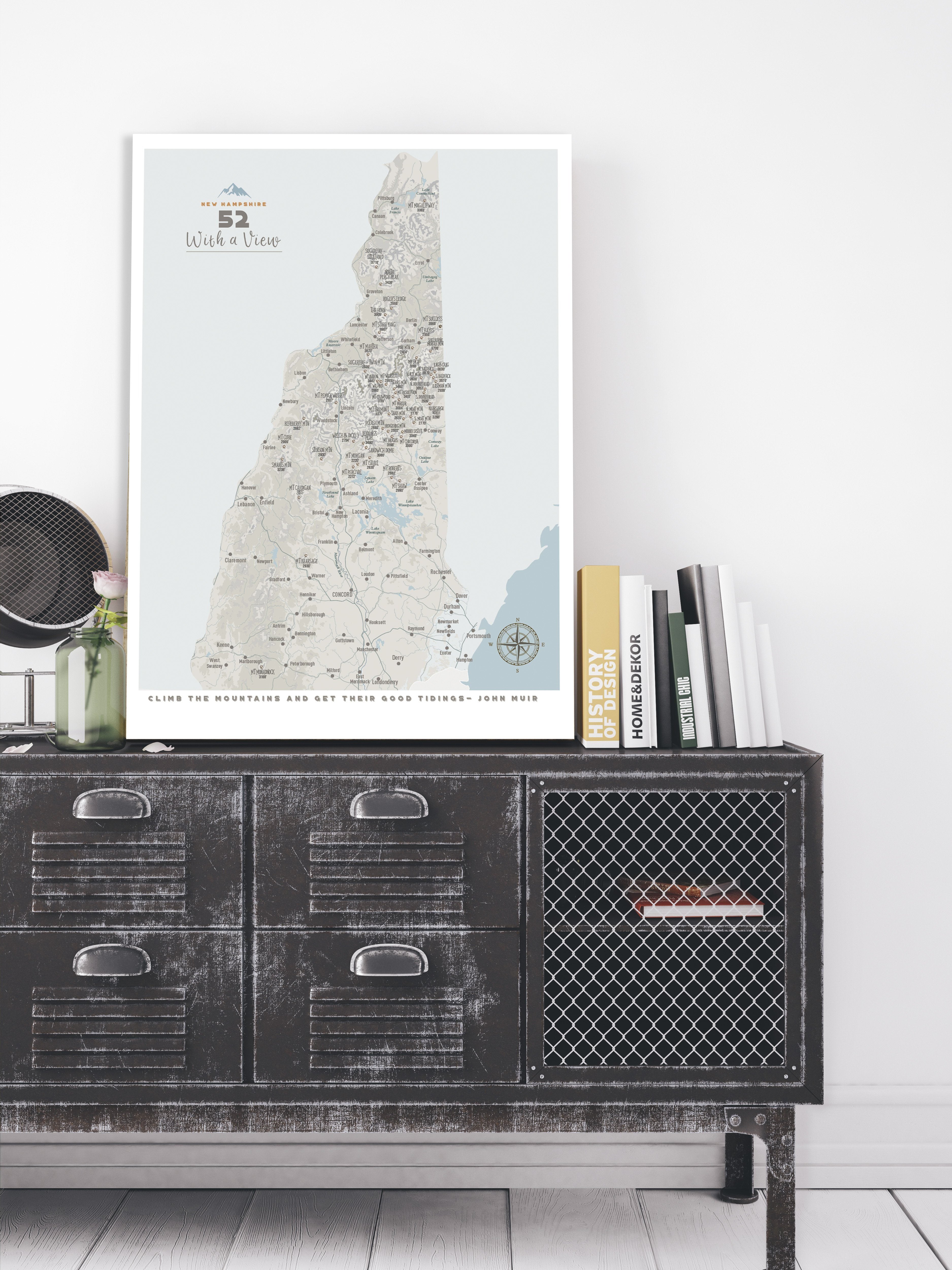 New Hampshire Wall Art, 52 With a View, NH 52 Poster, PRINT ONLY, Unframed Map World Vibe Studio 