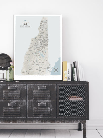 New Hampshire Wall Art, 52 With a View, NH 52 Poster, PRINT ONLY, Unframed Map World Vibe Studio 