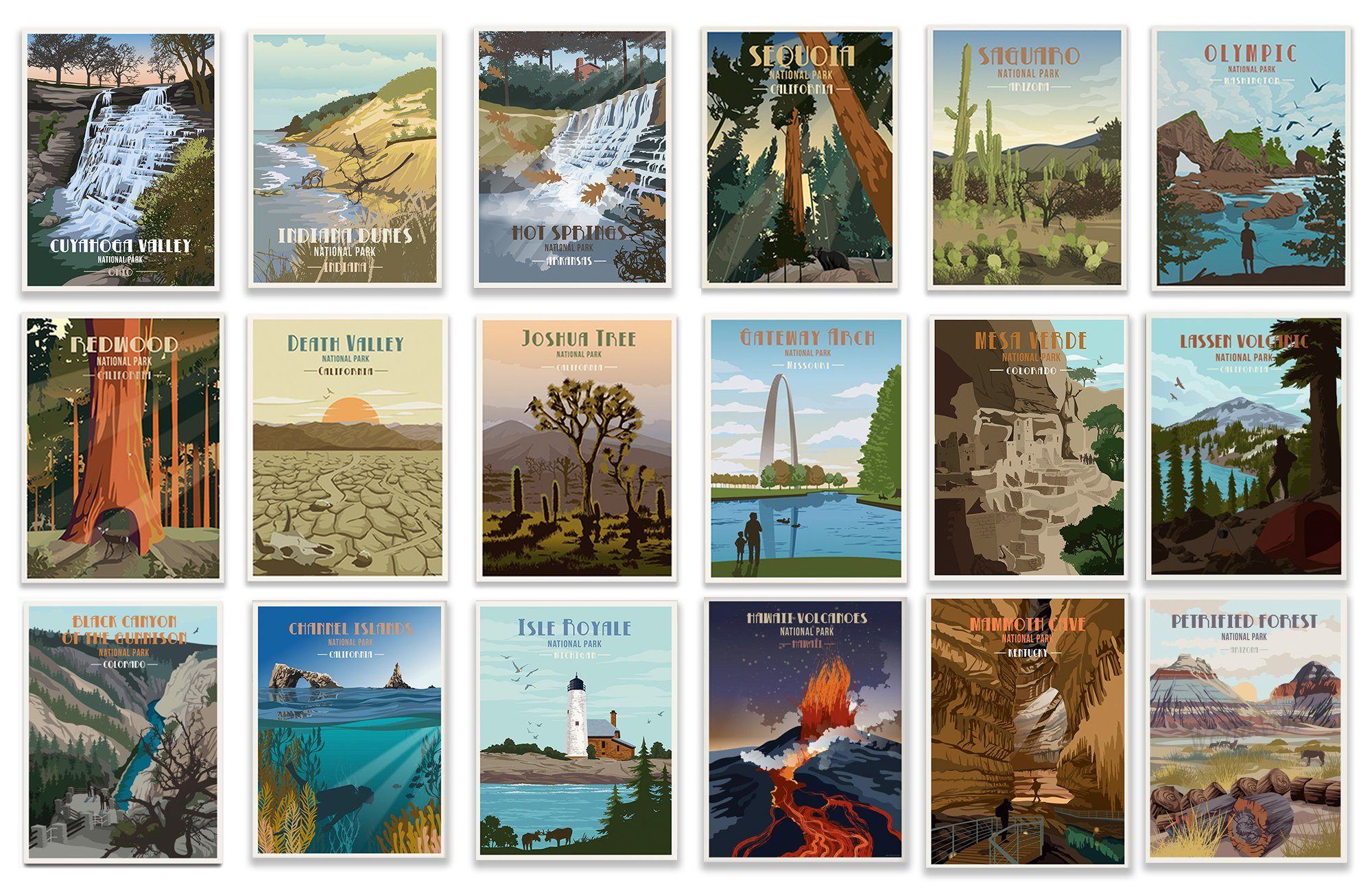 National Parks POSTCARD SIZE, 63 US National Parks, Unframed World Vibe Studio 
