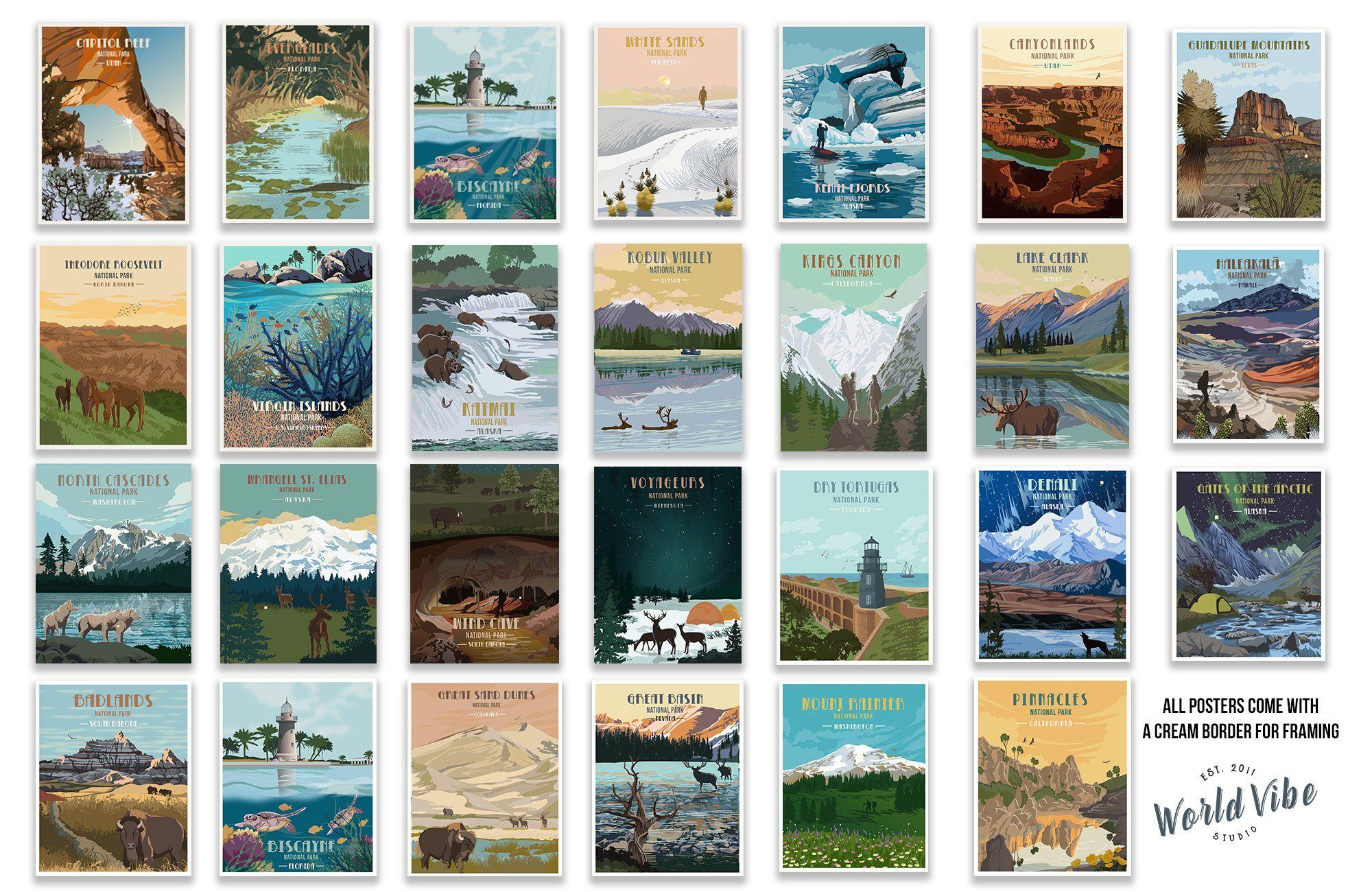 National Parks CANVAS SET, Saver Bundle, 63 National Parks, Mix &