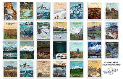 National Parks POSTCARD SIZE, 63 US National Parks, Unframed World Vibe Studio 