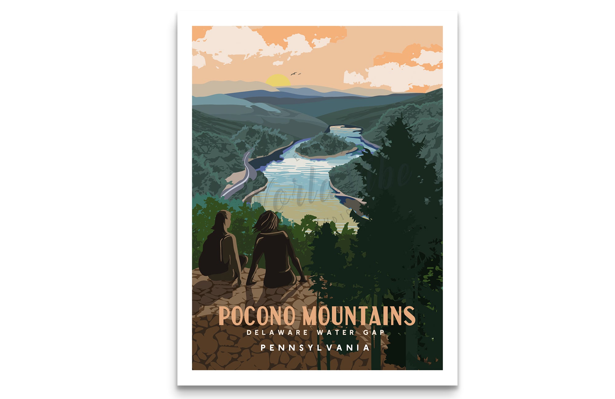 Pocono Mountains, Pennsylvania, Canvas or Poster Print, Delaware Water Gap Map World Vibe Studio 12X16 Paper Print 