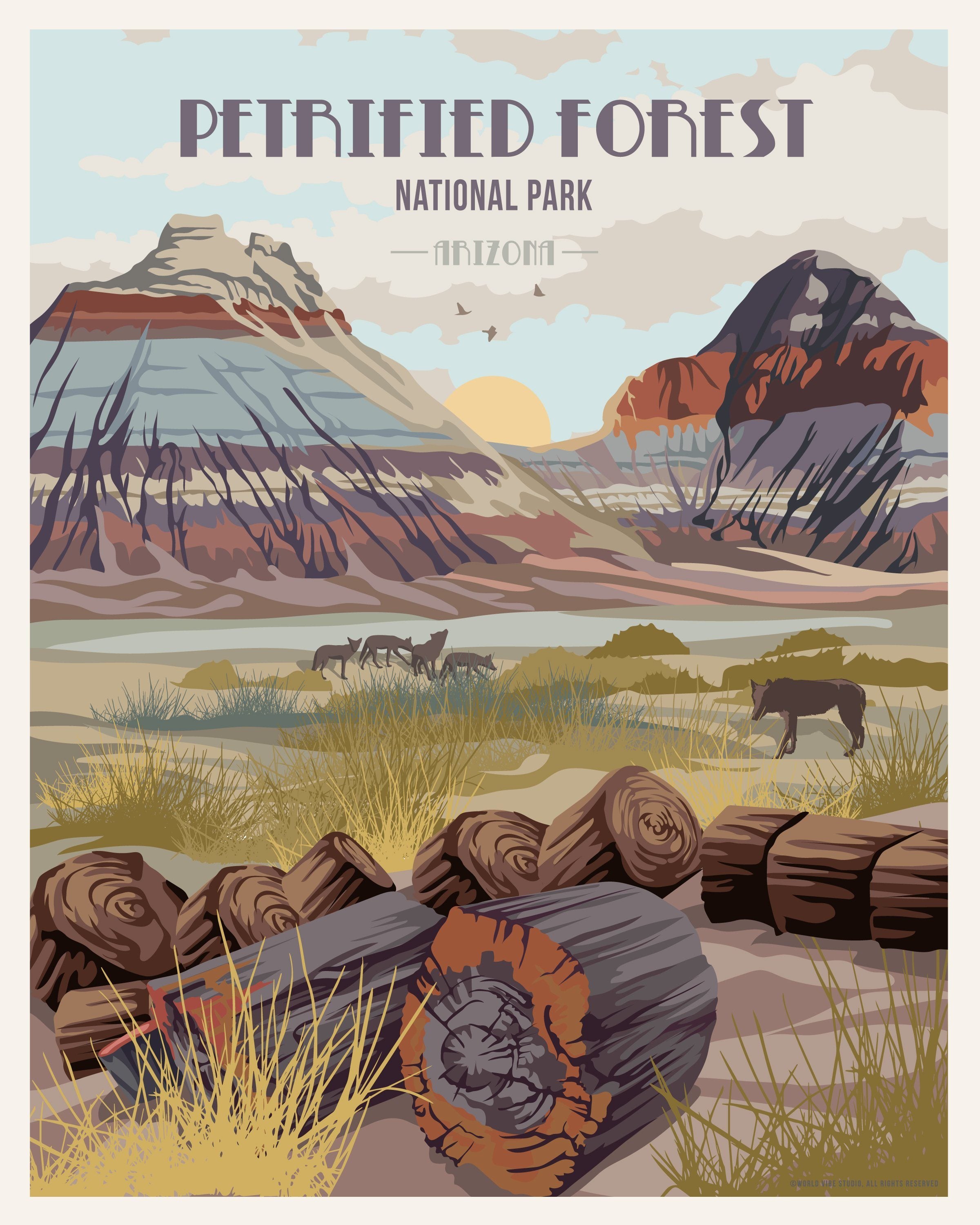 Petrified Forest National Park, Arizona, National Park Posters, Unframed Map World Vibe Studio 