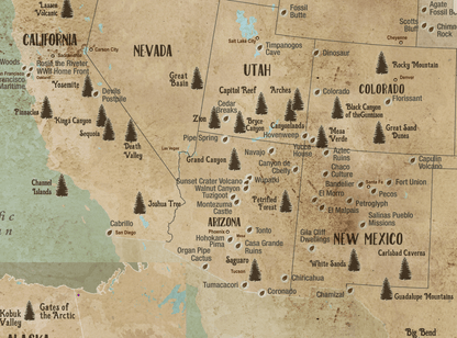 National Park Map, Rustic Map of 63 National Parks of USA, Framed Push Pin Canvas Map World Vibe Studio 