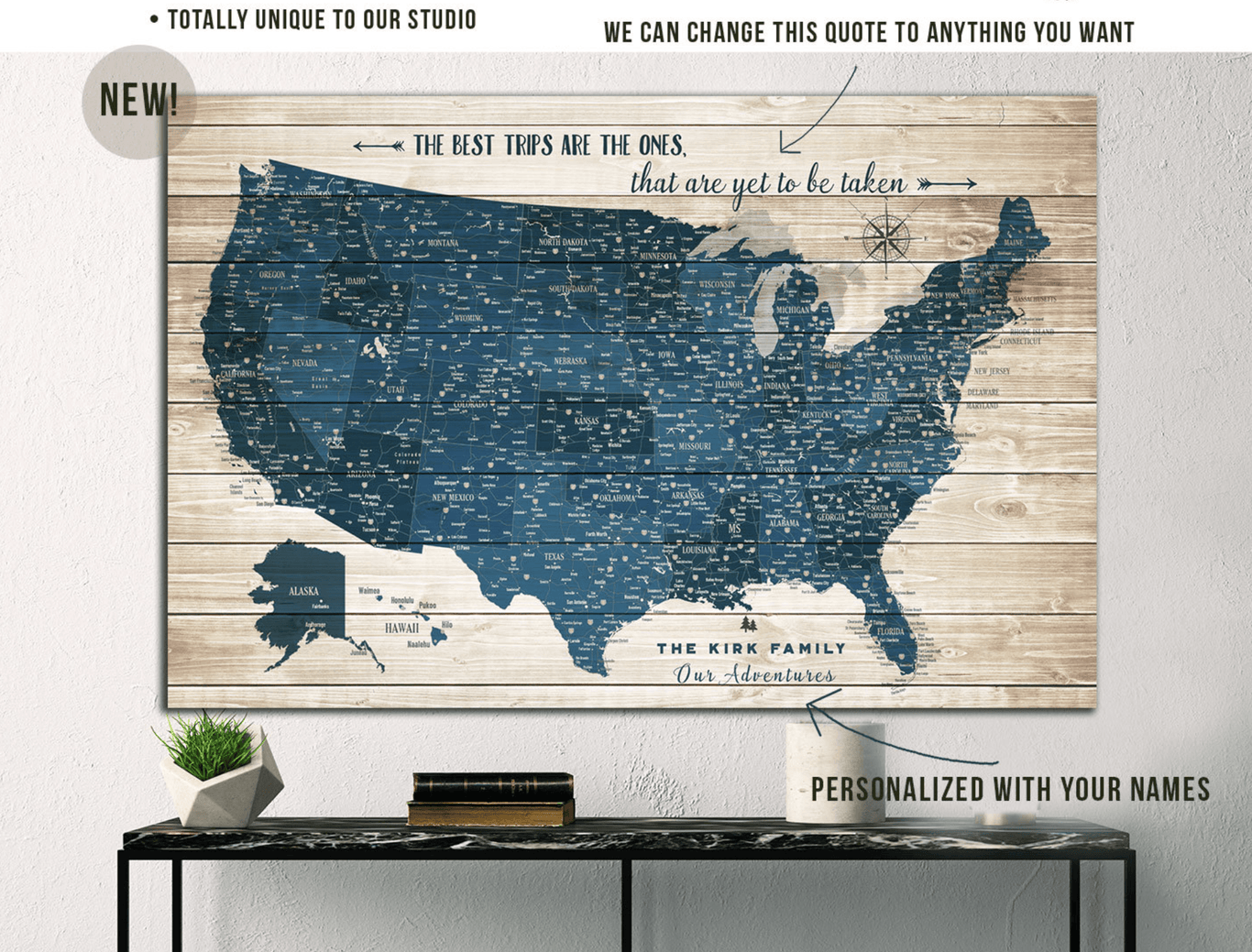 USA Map Canvas, Pins included – World Vibe Studio