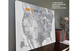 Ski Map of USA, CANVAS PUSH PIN MAP, Pin Board Wall Map Map World Vibe Studio 