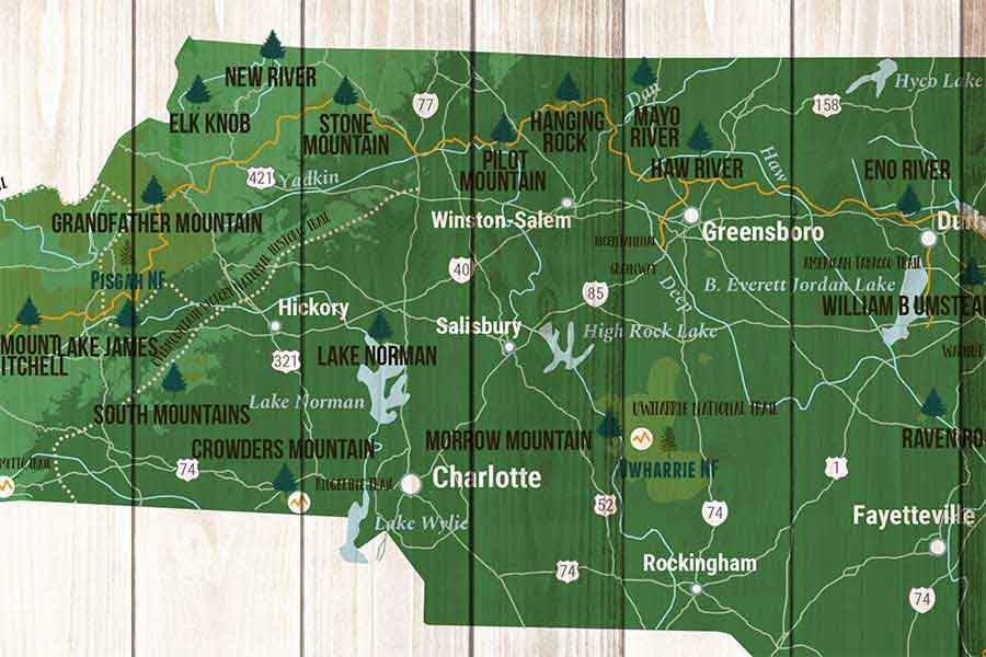 North Carolina State Park Map, Custom options Map World Vibe Studio 