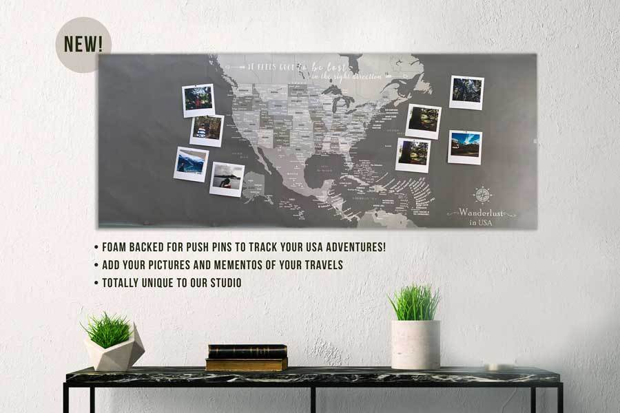 US Canvas Map with Caribbean, Photo Board Map World Vibe Studio 
