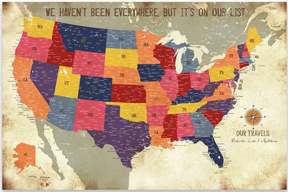 Detailed USA map, Colorful Distressed Style, Poster Map World Vibe Studio 
