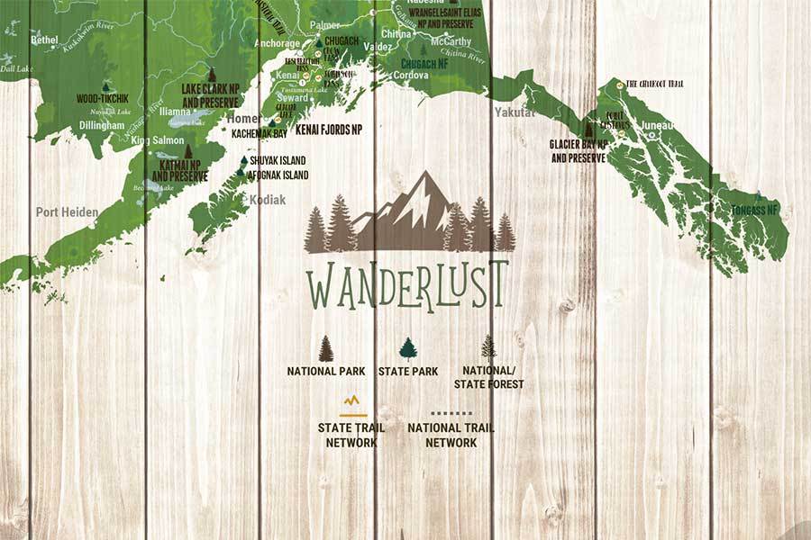 Alaska Map, State Park Map of Alaska, Canvas Map World Vibe Studio 