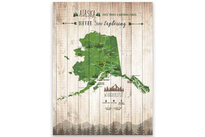 Alaska Map, State Park Map of Alaska, Canvas Map World Vibe Studio 