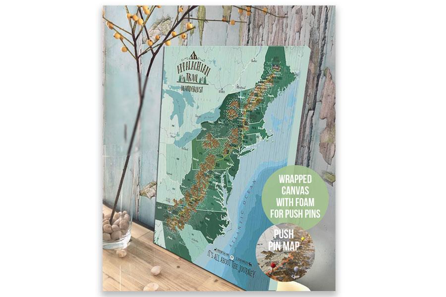 Appalachian Trail Map on Canvas, Push Pin Board, Track Your Adventures Map World Vibe Studio 