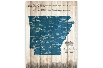 Arkansas Map, State park Map, Hiking Wall Decor Map World Vibe Studio 12X16 Navy-Blue 