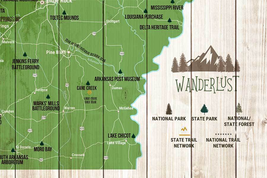 Arkansas Map, State park Map, Hiking Wall Decor Map World Vibe Studio 