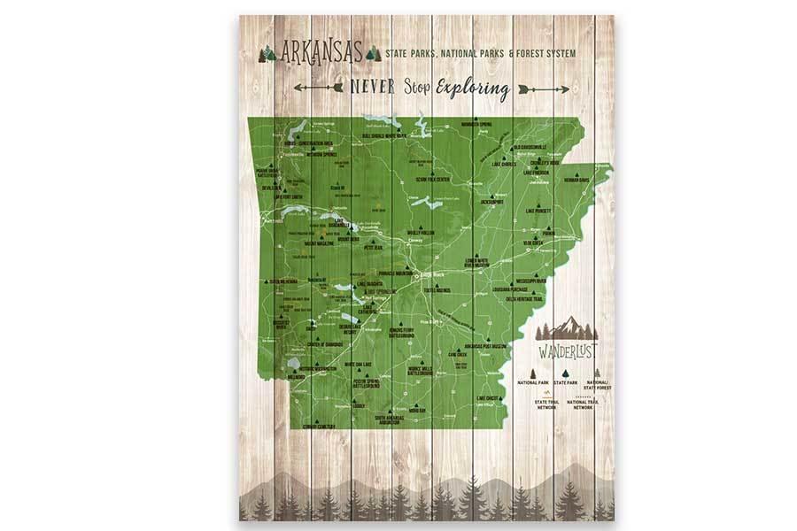 Arkansas Map, State park Map, Hiking Wall Decor Map World Vibe Studio 12X16 Green 