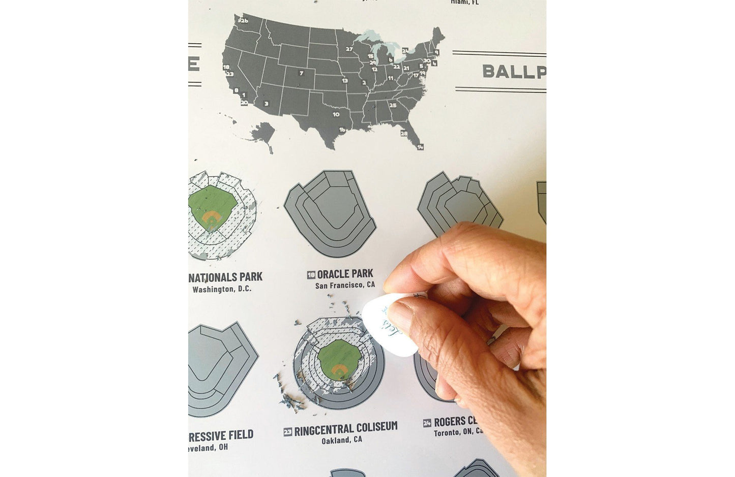 Baseball Poster, Scratch-Off Stadium Map