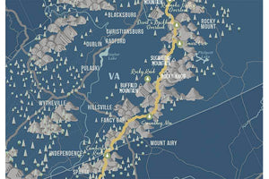 Blue Ridge Parkway Map, Canvas, Push Pin Board Map World Vibe Studio 