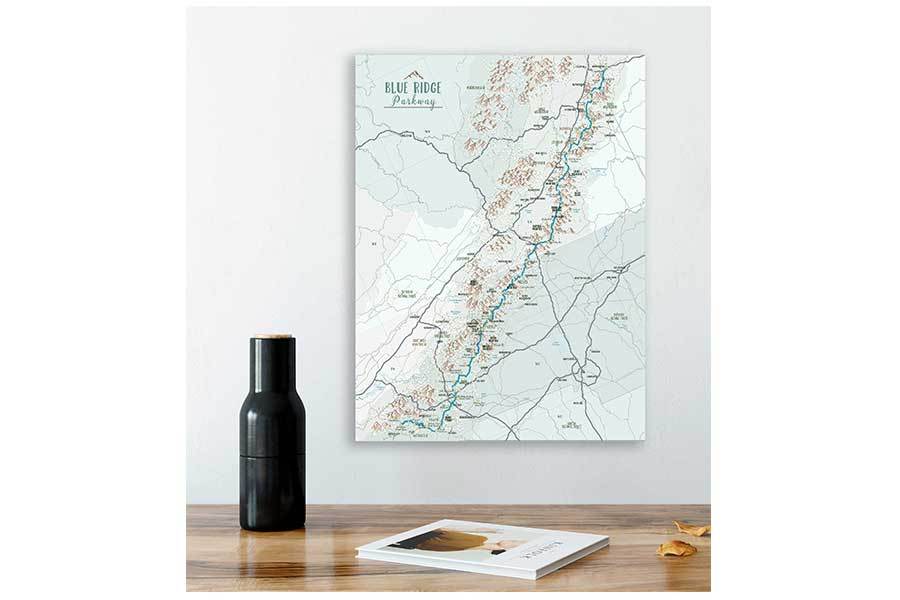 Display Blue Ridge Map Blue Ridge Parkway Map, Canvas, Push Pin Board, Personalized – World ...