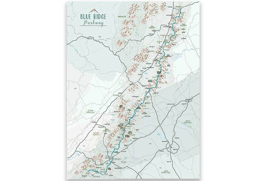 Blue Ridge Parkway Map, Canvas, Push Pin Board Map World Vibe Studio 12X16 light-blue-br 