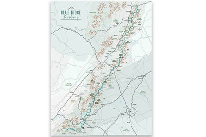 Blue Ridge Parkway Map Poster Map World Vibe Studio 12X16 light-blue-br 