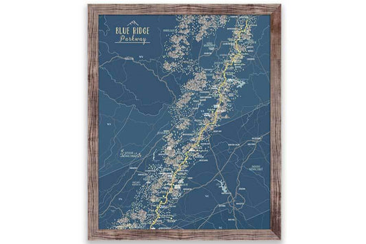 Blue Ridge Mountains Parkway, Framed Push Pin Map Map