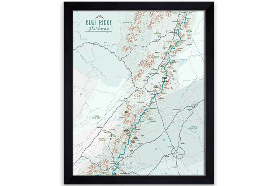 Blue Ridge Mountains Parkway, Framed Push Pin Map Map World Vibe Studio 