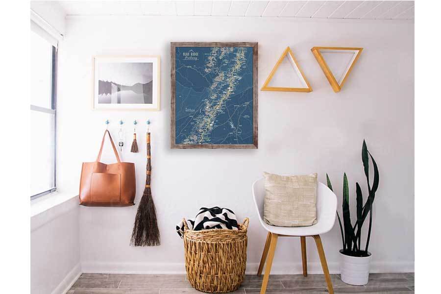 Blue Ridge Mountains Parkway, Framed Push Pin Map Map World Vibe Studio 
