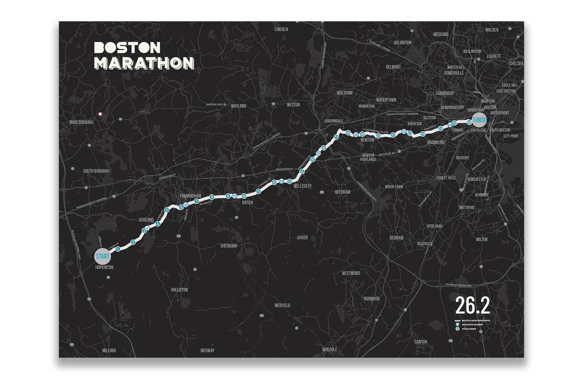 Boston Marathon Map Canvas, Many Sizes Map World Vibe Studio 12X16 Black 