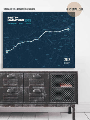 Boston Marathon Map Canvas, Many Sizes Map World Vibe Studio 