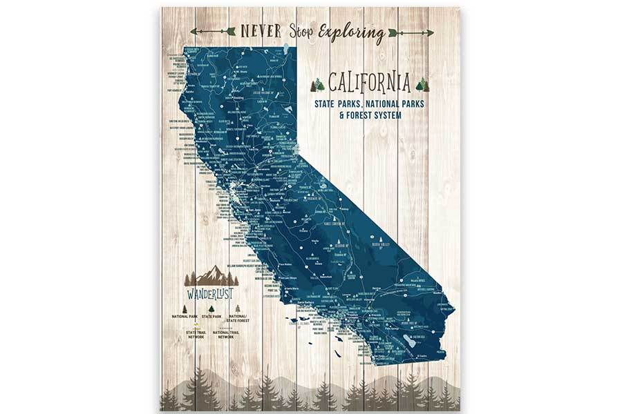 California State Park Map, Wall Art Map World Vibe Studio 12X16 Navy-Blue 