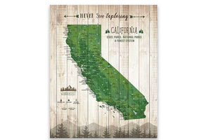 California State Park Map, Wall Art Map World Vibe Studio 12X16 Green 