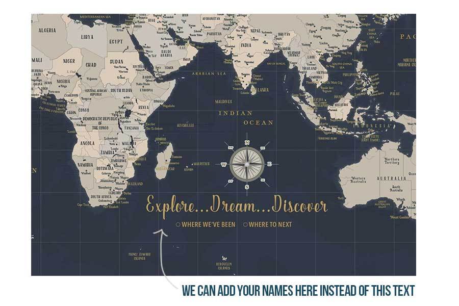 World Map on Canvas, Photo Board, Large, Pins included, 48 W X36 H Map World Vibe Studio 