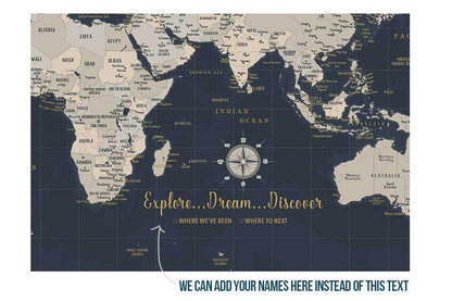 World Map on Canvas, Photo Board, Large, Pins included, 48 W X36 H Map World Vibe Studio 