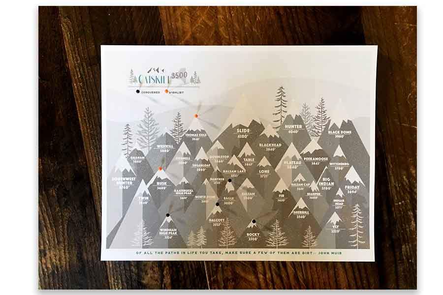 Catskills Hiking Decor Print, Catskill Mountain, Push Pin Board Map World Vibe Studio 